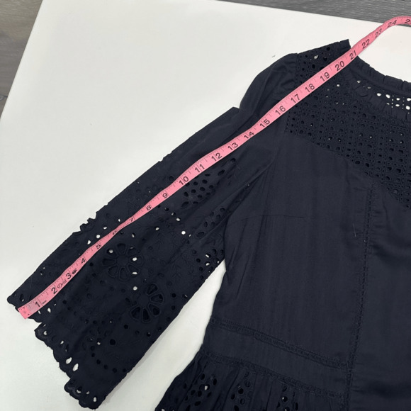 Soft Surroundings Womens S Alejandra Peplum Top Eyelet Bell Sleeves Tunic Navy - Picture 6 of 9